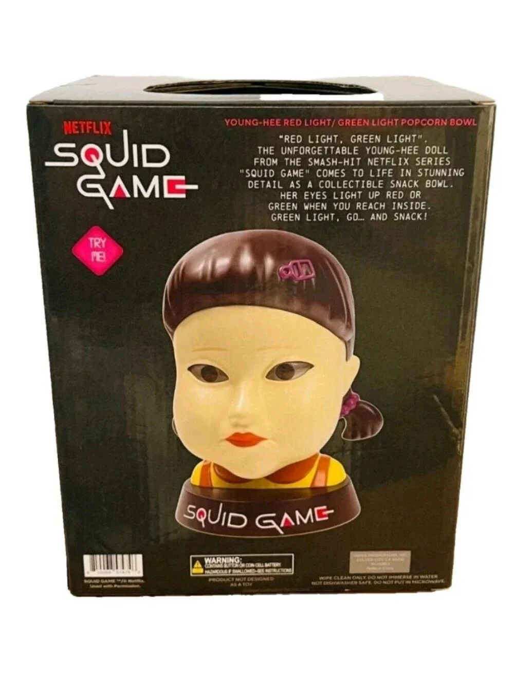 NETFLIX: SQUID GAME: YOUNG-HEE: RED: GREEN: LIGHT UP EYES: POPCORN BOWL: NEW